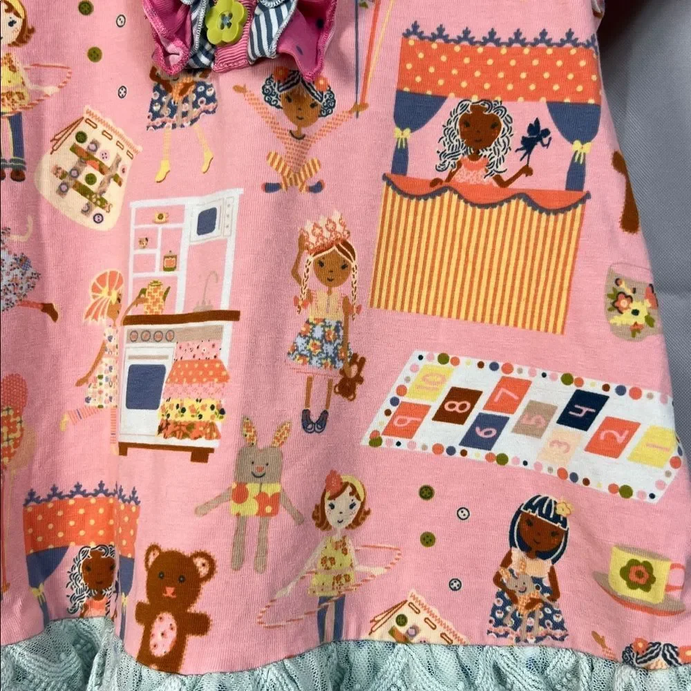 Matilda Jane The puppet Show pink and mint green tunic top ruffles and lace